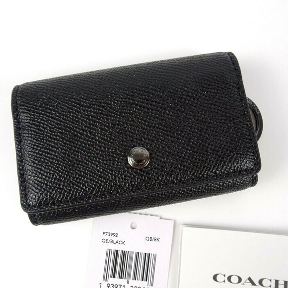 New Coach Five 5 Ring Key Case Holder Crossgrain Leather Black  Gunmetal - Picture 3 of 12